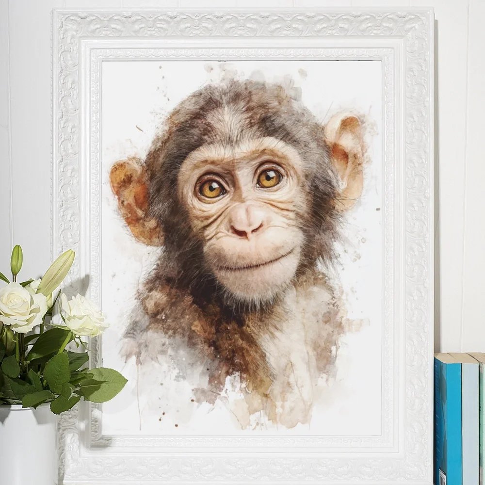 Watercolor Monkey Portrait Wall Art Print Unframed - Playful Jungle Charm - Picture 6 of 6